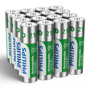 PHILIPS 16-Pack Rechargeable AA Batteries 1.2V Ni-MH 2100mAh High Capacity Compatible With Clocks Night Lights