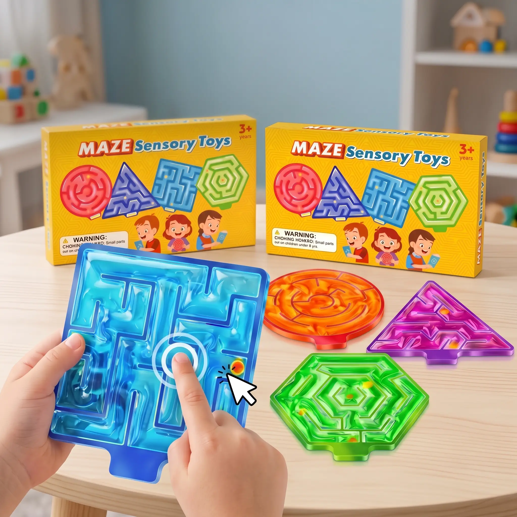 4-Pack BPA-Free Squishy Gel Sensory Maze Board Toys - Stress-Relief Fidget Tactile Board for 3+ Years Kids, Calming Travel Essential, Fine Motor STEM Learning, Birthday Gifts for Autistic Focus Relief