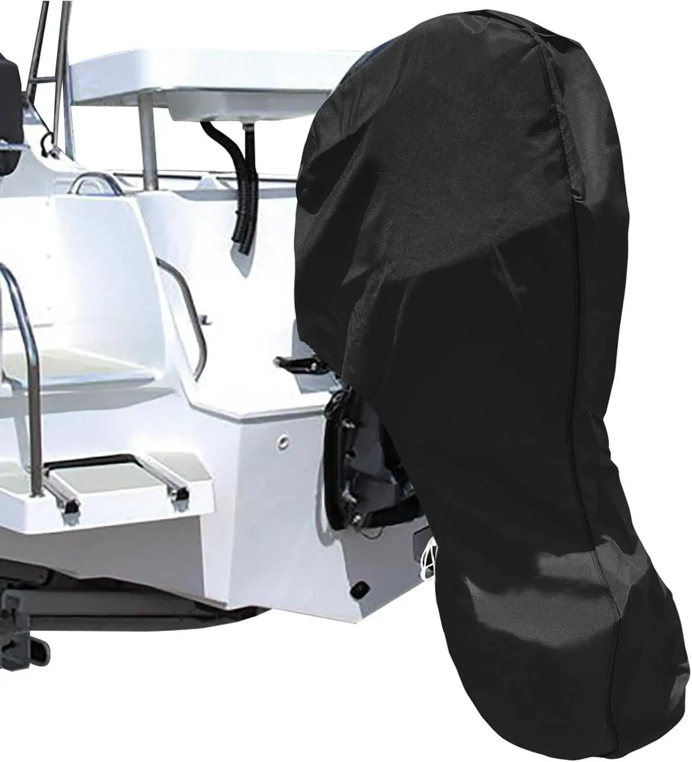 iCOVER Outboard Motor Covers, Trailerable Full Boat Engine Cover Waterproof Heavy Duty Oxford Fabric with Zipper, Fits 100-150HP Motors DL260808A17
