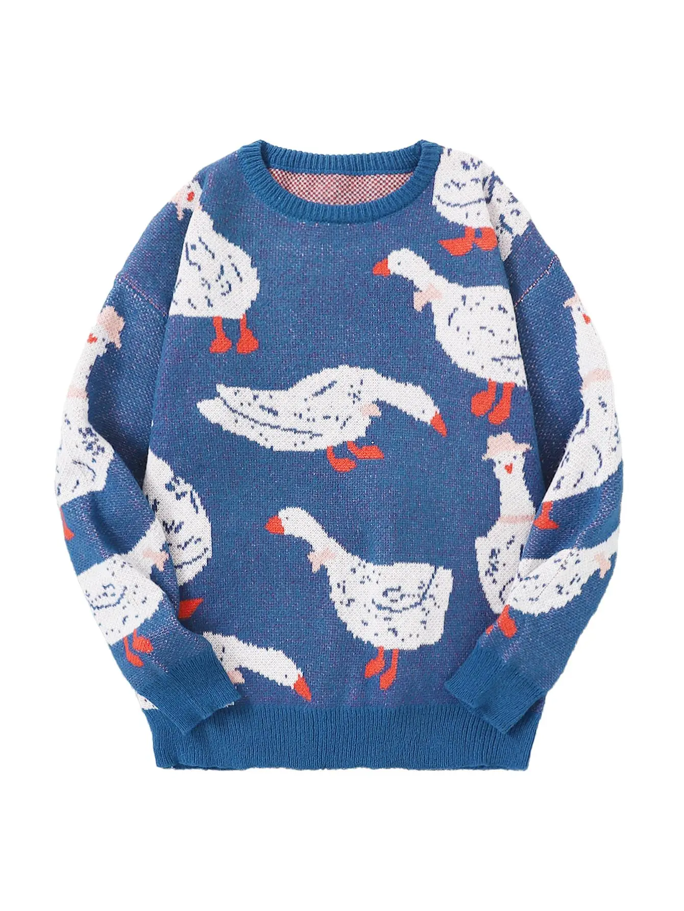Men's Jumper with All-Over Duck Print, Soft and Breathable Knit Top for Casual Wear, Drop-Shoulder Menswear for Overall Comfort
