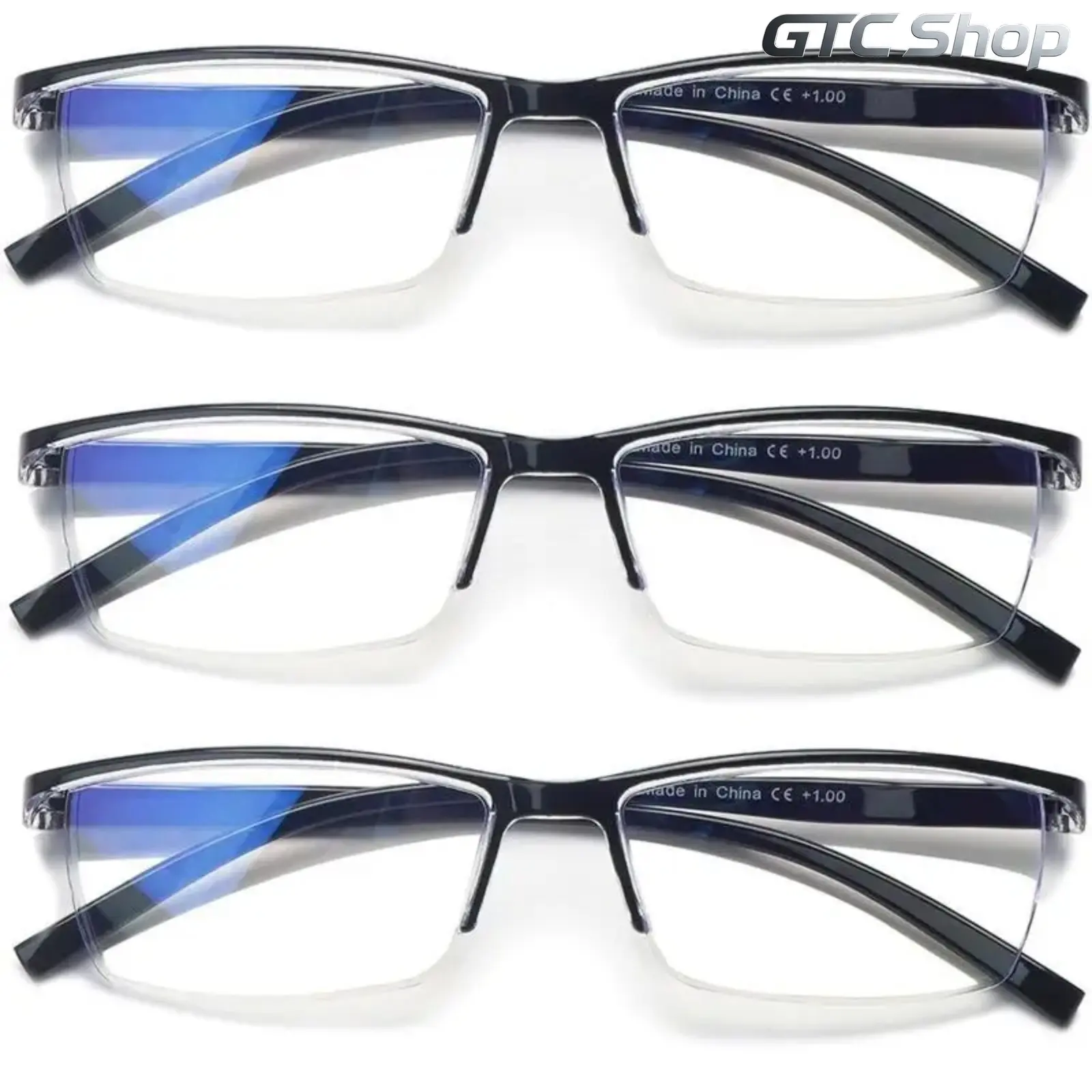 Men's 3-Pack Half-Rim Blue Light Blocking Reading Glasses - Spring Hinge, Anti-Eye Strain Business Eyewear, Ideal Gift for Dad, Office & Daily Use, Blue Lights Glasses