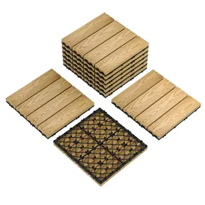 9 PCS Interlocking Deck Tiles,12x12 Inch Waterproof Patio Flooring, Composite Wood for All-Weather Outdoor Use on Poolside, Porch & Garden,Teak