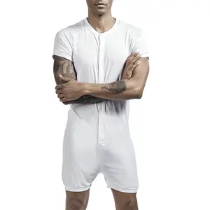 Mens Short Sleeve Onesie Henley Jumpsuit,Super Comfortable Stretchy Cotton Ramper Overalls Casual Overalls Casual Streetwear Menswear Boxers