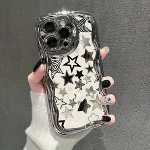 This unique black and white star design case features a drop-proof, non-slip TPU rolled wave frame with electroplated finish. It's compatible with iPhone 17, 16, 15, 14, 13, 12, 11, XS, X series, and makes a great gift for friends or family.
