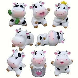 8pcs Mini Cow Figurines Set, Resin Animal Miniatures for Desktop, Car, Garden, Christmas Gift, Home Office Decor, Shelf Display, Cute Decor