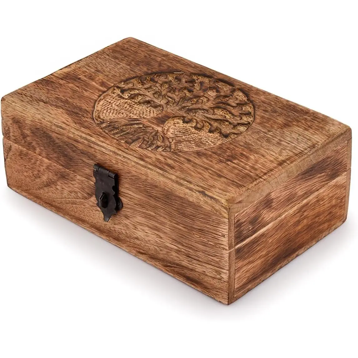 Handmade Mango  Tree of Life Engraving Beautifully Keepsake Box Jewellery Organiser   Ideas for Men & Women (Flame Work Finish)