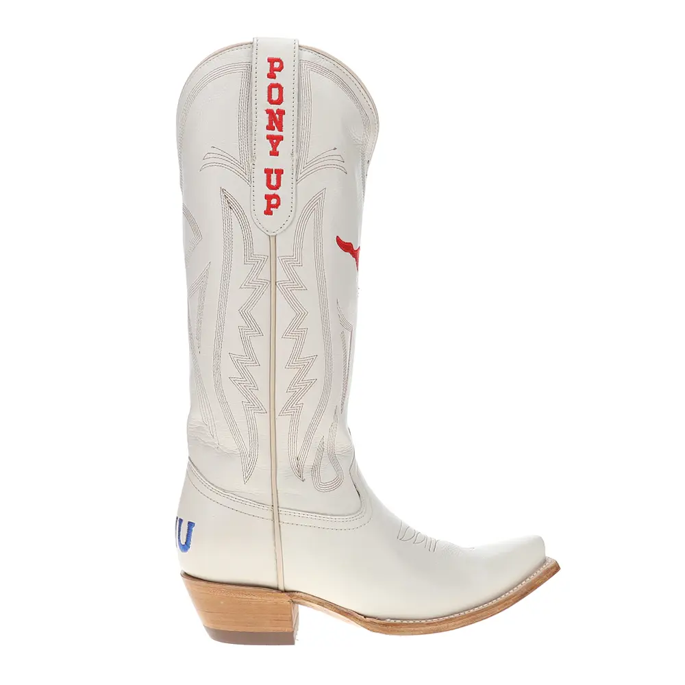 Gameday Boots Womens Southern Methodist University Gameday Embroidered Snip Toe Pull On  Casual Boots Mid Calf Low Heel 1-2" - Off White