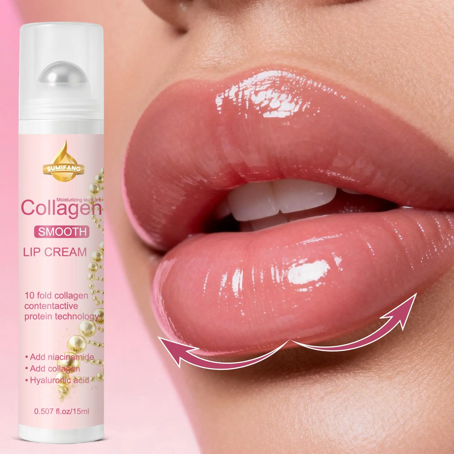 Collagen Lip Cream Moisturizing Lip Balm Hydrating Moisturizer 15 ml, 10x Collagen + Niacinamide + Hyaluronic Acid Triple-Action Formula for Smoothing Lip Skin, Daytime Moisturizing & Nighttime Repair, Leaving Lips Radiant and Plump