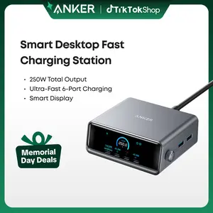 Anker Prime Charger, 250W 6-in-1 GaN Charger with Smart LCD, Ultra-Fast Charging for MacBook, iPhone 17, iPad, and More (Silver)