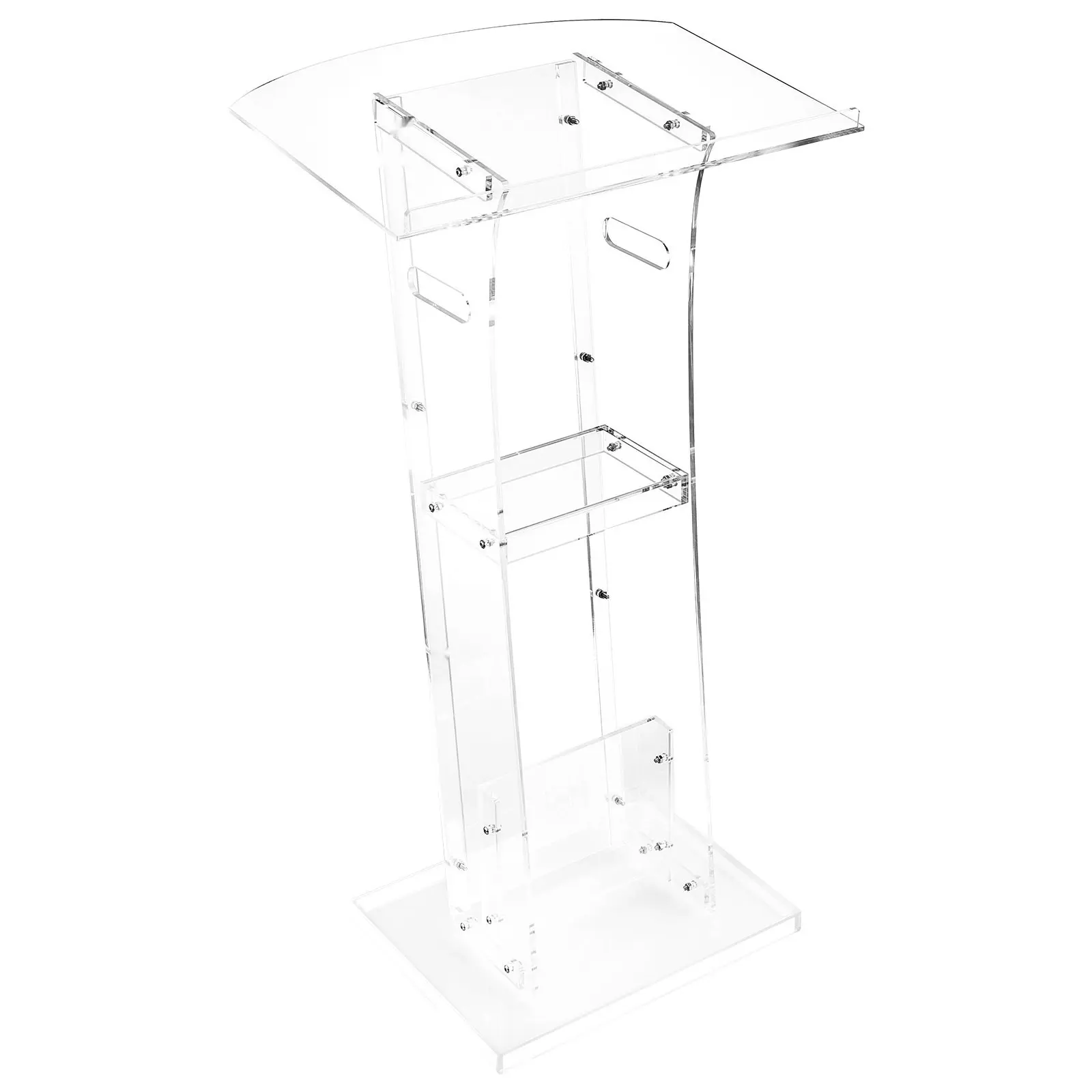 Podium Stand 43 Inch Portable Acrylic Lectern With Built In Storage Shelf And Wide Reading Surface For Lectures Presentations Classroom Use Conference Rooms Stage Events Public Speaking And Rehearsals