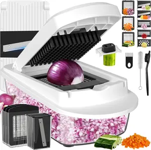 8-Blade All-in-One Vegetable Chopper Mandoline Slicer with 17L Container Food Chopper Onion Chopper Veggie Cutter for Salad Kitchen Gadgets White