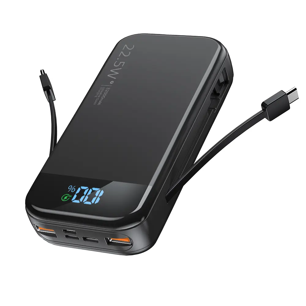 32000mAh Portable Charger with Built-in USB-C & Lightning Cables, 20W Fast Charging Power Bank, LED Display, Portable Battery Pack for iPhone 16/15/14, Samsung Galaxy, iPad & USB-C Devices