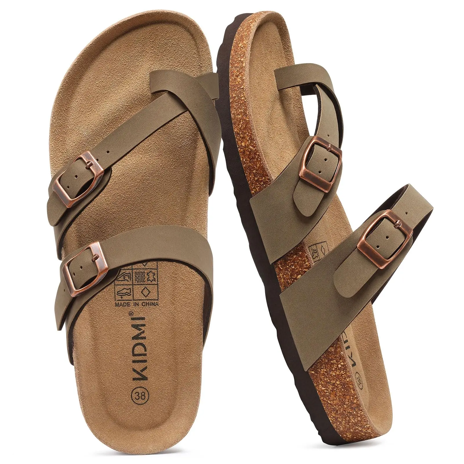 KIDMI Sandals for Women Cork Footbed Womens Sandals for Summer Comfort with Adjustable Straps Non-Slip Beach Essentials Summer Sandals for Women 2026