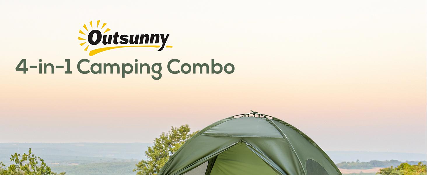 Outsunny 1/2 Person Foldable Camping Cot with Tent, Bedspread, Thick Air Mattress, 4-In-1 Elevated Camping Bed for Outdoor Hiking, Picnic, Travel