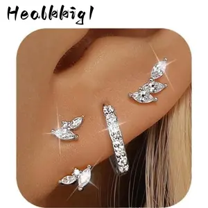 3 Pairs For Women,925 Sterling Silver Earring Sets For Multiple Piercing,