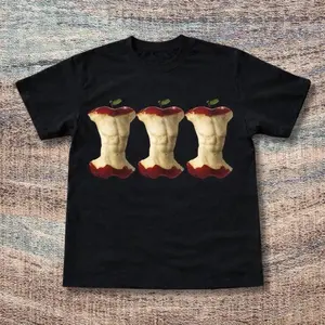 Black Apple Baby Tee – Y2K Vintage Cartoon Aesthetic Top