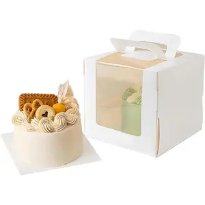 20 Pcs 6x6x5 Inch White Cake Boxes with Window & Handle & Cake Boards, Easy Carrying Plastic Cake Containers, Cake Holder Carriers for Birthday Christmas Wedding Party Gift