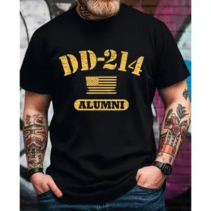 Vintage DD-214 Alumni American Flag T-Shirt, Patriotic Veteran Graphic Tee, Unisex Casual Top, Breathable & Loose Fit, S-3XL