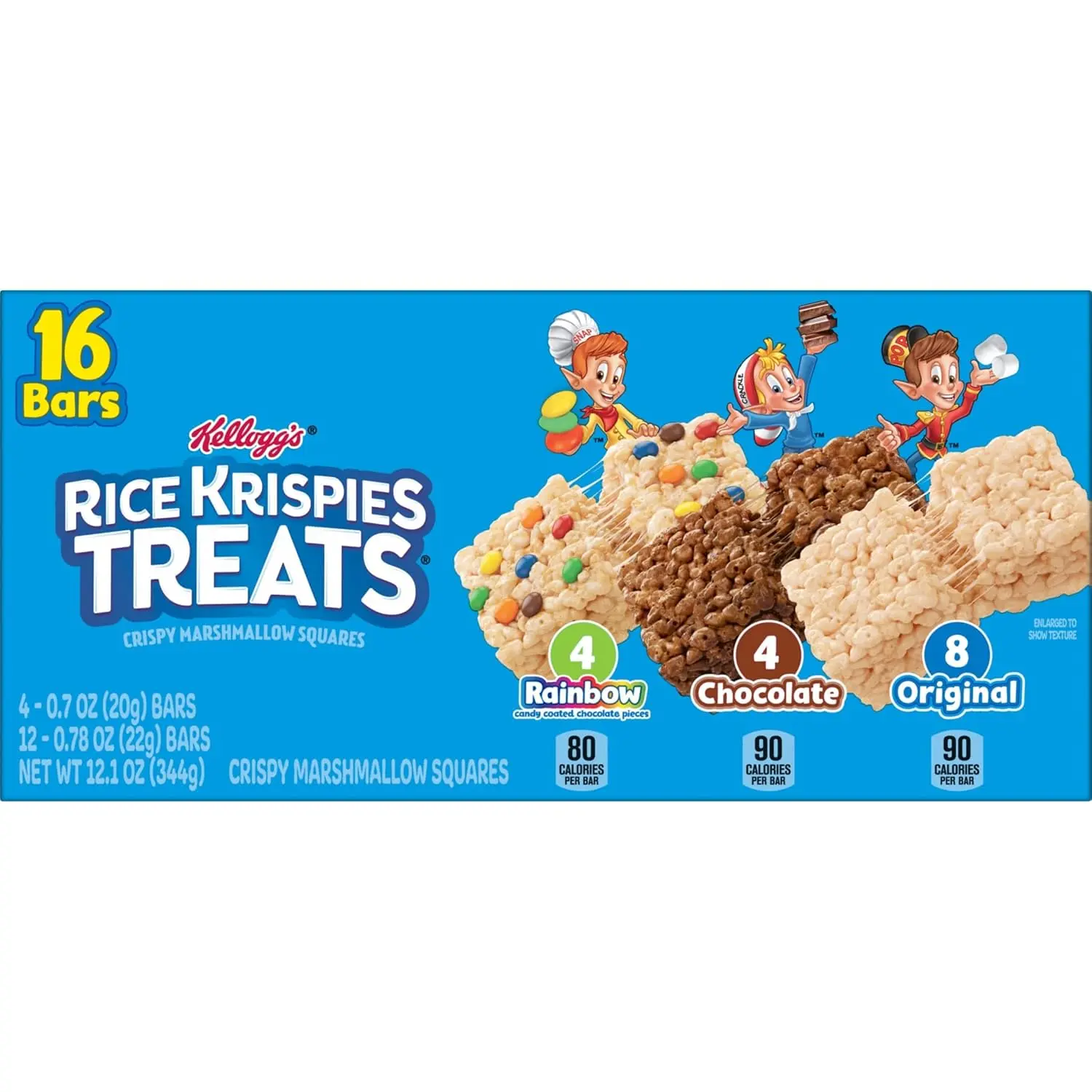 Rice Krispies Treats Crunchy Marshmallow Cereal Bars, Kids Snacks, 3-Flavor Variety Pack, 12.1oz Box (16 Bars)