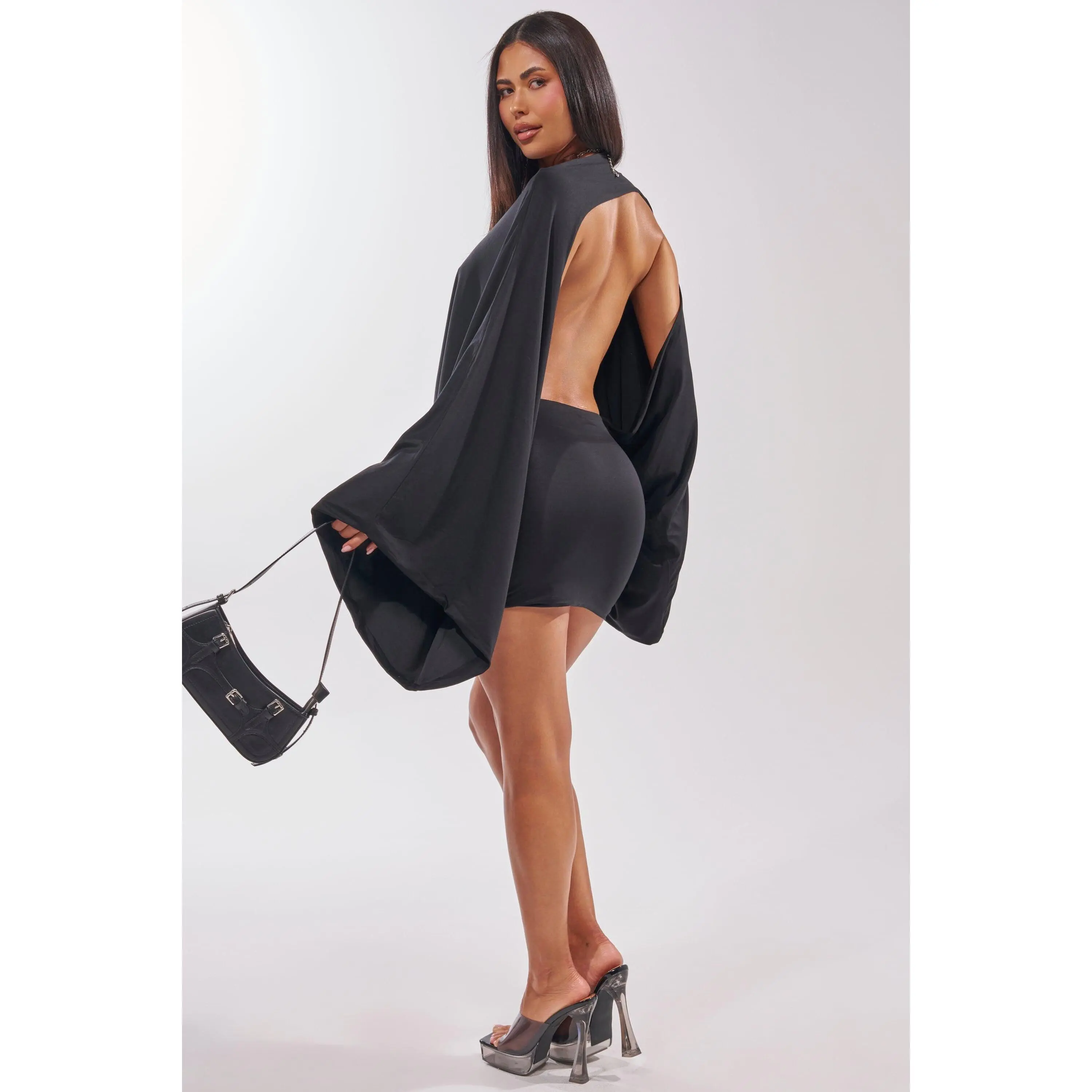 DIANA DRAPED MINI DRESS IN BLACK