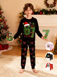 #67 Funny Kids Sleepwear Set Pajamas Christmas, Six Seven  Theme Fashion Print, Comfortable Soft Fabric, Holiday Gift Essential