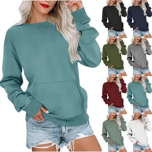 Women's Crewneck Hoodless Sweatshirt With Kangaroo Pocket Fleece Longsleeve Oversized Casual Style Shirt Lightweight Pullover Cute Fit Soft Fabric Comfy Everyday Magic Womenswear Hoodie Jacket Leggings Spring Tops Vibe Winter