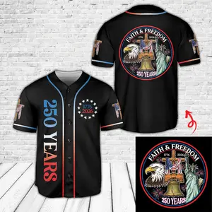 USA 250 Baseball Jersey 1776–2026, 250 Years Faith and Freedom Shirt, Christian Eagle Cross USA Flag Jersey, Patriotic 4th of July Gift - Multiple Colors Available
