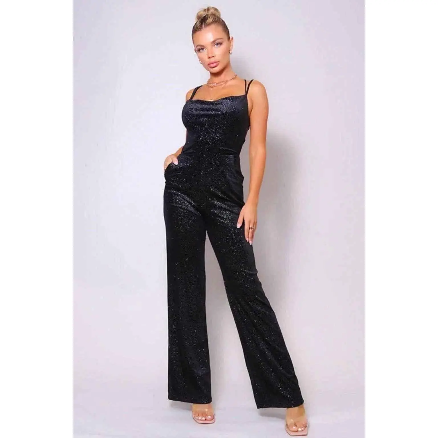 Sweet But Sassy Black Glitter Velvet Jumpsuit