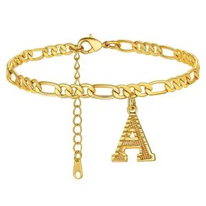 Cuban gold initials stainless steel anklet, bohemian stylewomen's anklet, women's bracelet letter anklet, waterproofexquisite fashion jewelry gift