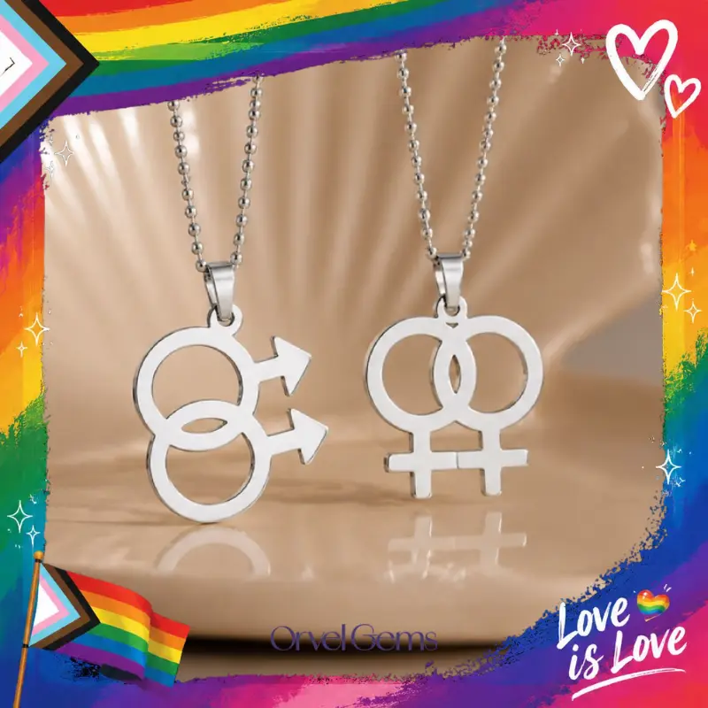 Double Venus & Mars Necklace – LGBT Pride Jewelry for Couples | Stainless Steel Minimalist Pendant Gift for Pride Month