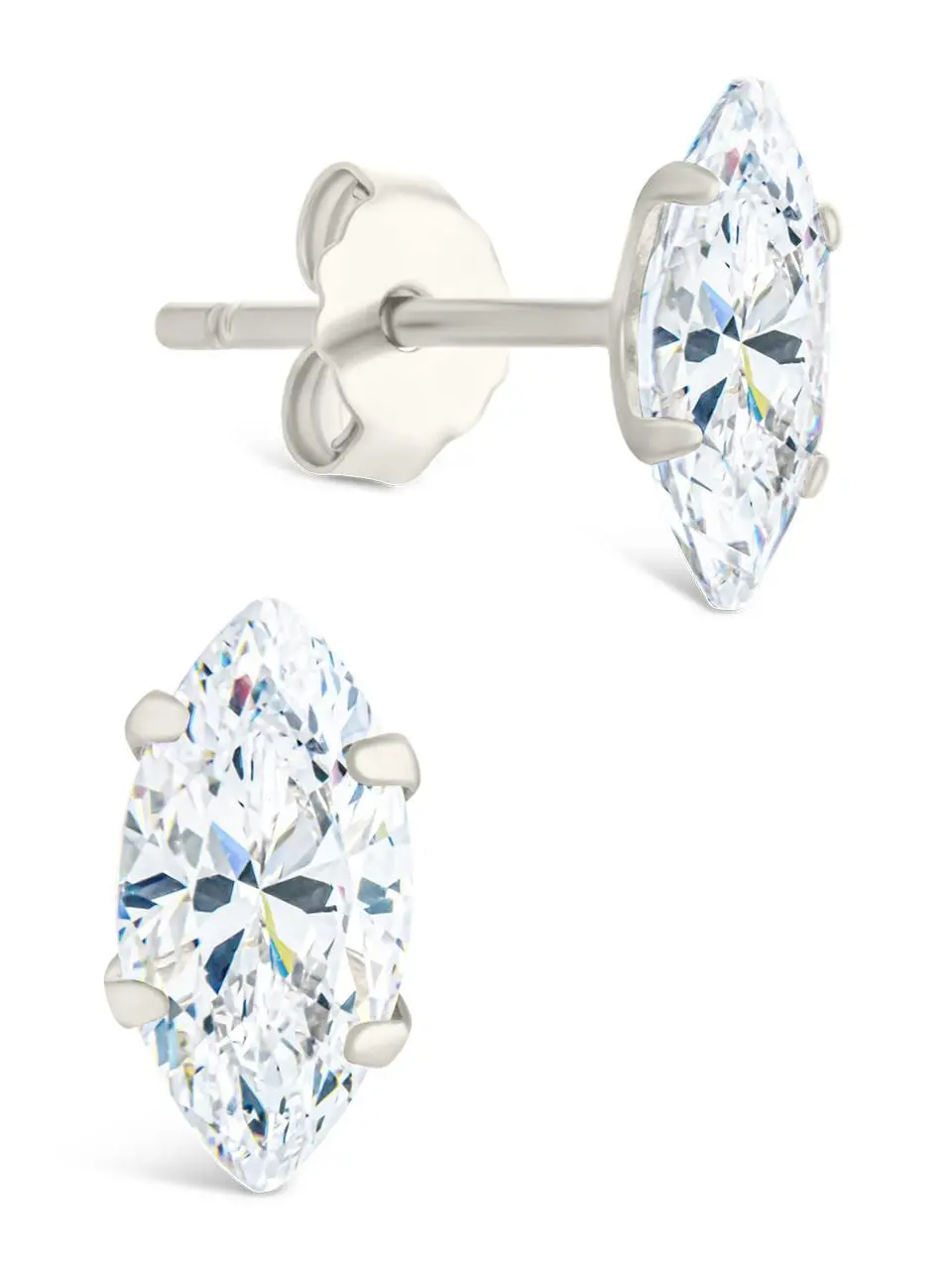 Sterling Silver Marquise Cut Prong Set Stud Earrings