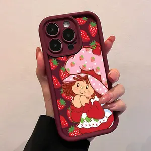 Pink Strawberry And Shortcake Retro Sweet Cute Fashion Phone Case.  For Galaxy S25, S24, S23, S22, S21 PLUS, FE And Ultra,Galaxy A33 Compatible With For Iphone17 Pro Max, 16, 15, 14 And 13. It Makes A Perfect Gift For Birthdays, Holidays,