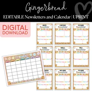 Classroom Newsletters and Calendar Sheet | Pastel Gingerbread | Christmas | Printable Classroom Decor | Schoolgirl Style