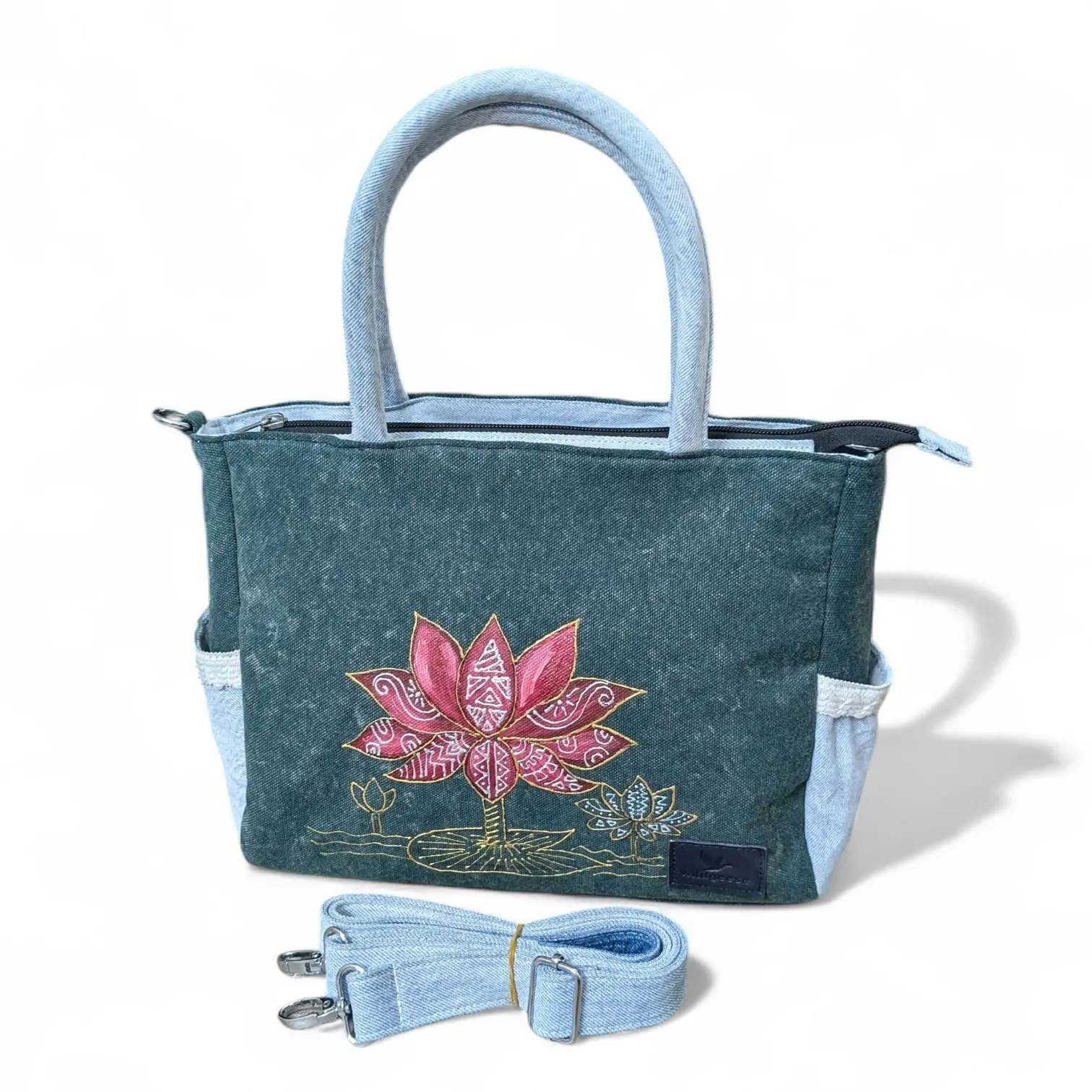 Wildgeese Daffodil Handpaint Embroidered Lotus Denim Bag