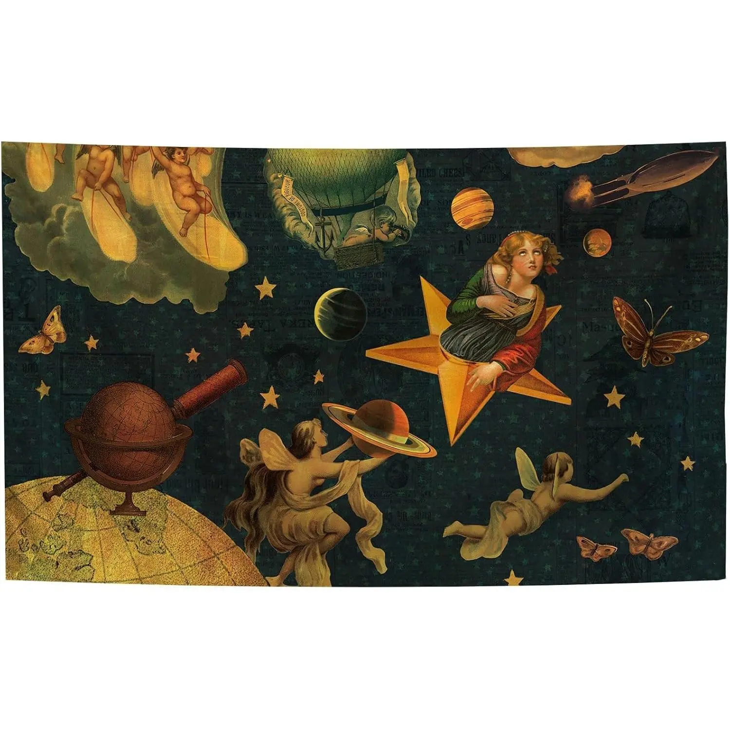 Eyesoul The Smashing Rock Band Pumpkins Tapestry Mellon Collie And The Infinite Sadness Album Cover Tapestry 40x60 IN with  Tapestry Wall Hanging for College Dorm Room Decor, Parties, Gift, green Decoration Items Decorating Starry Sky Pattern Home Textile