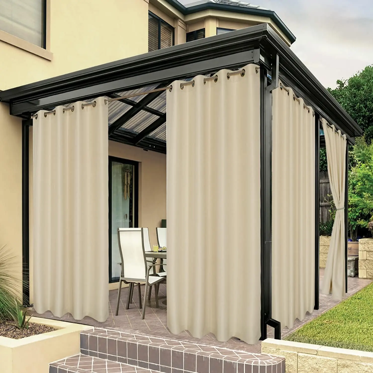 Waterproof Outdoor Curtains for Patio, Premium Thick Privacy Weatherproof Grommet Outside Curtains for Porch, Pergola, Cabana, 1 Panel, 54W x 84L inch