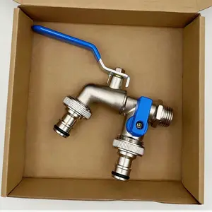 Dual-Outlet Garden Hose Faucet, Stainless Steel Outdoor Tap with Multiple Components, Compatible with Sprinklers & Hose Guns