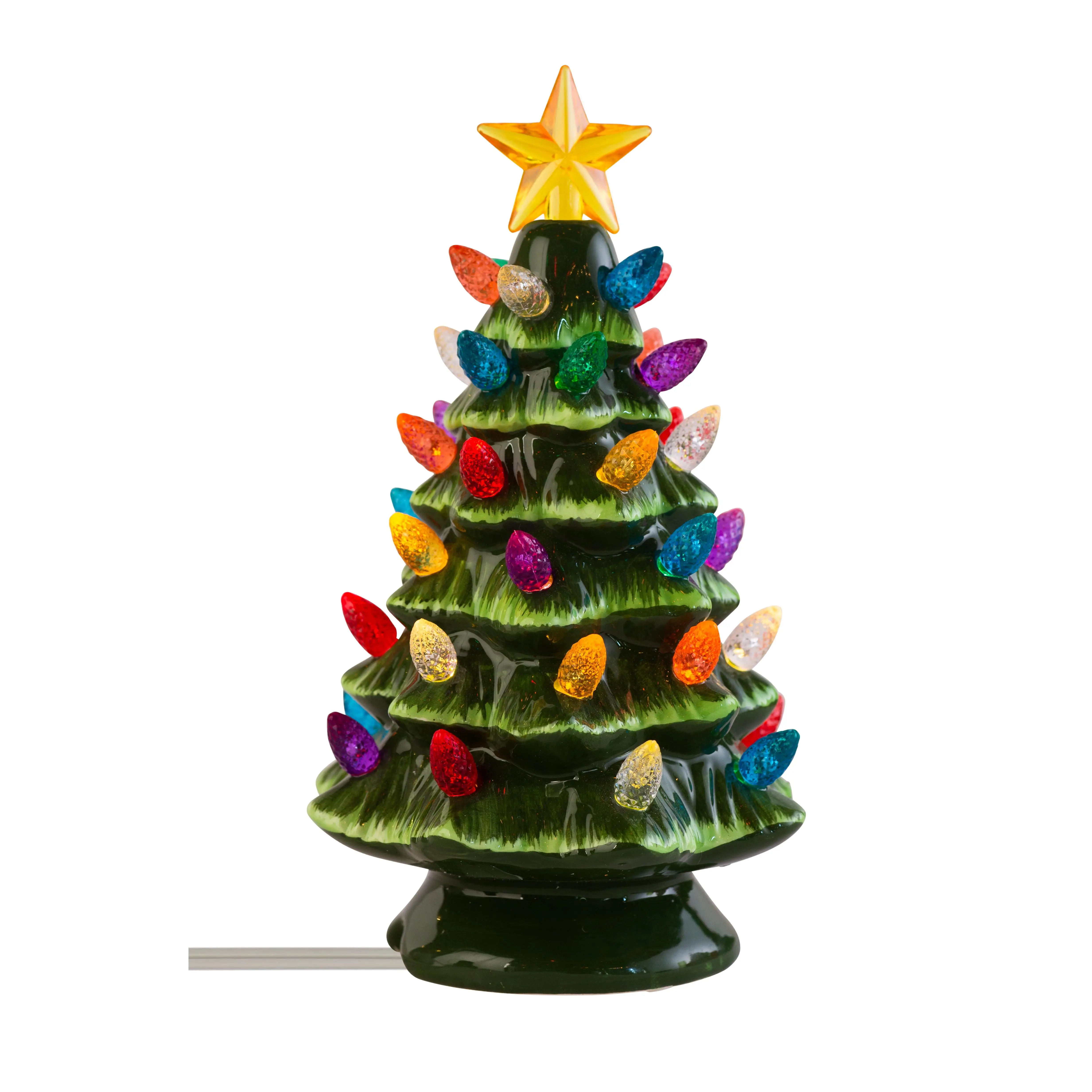 Small Vintage Ceramic Christmas Tree with Multi-Color Lights and Clip in Cord - 6.75" Tabletop Tree