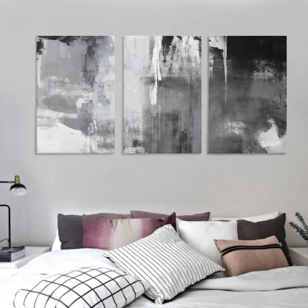 3-Piece Abstract Gray Canvas Wall Art Set, Home Decor Items, Assorted Art Prints for Living Room Creative Space Blank Wall, UV-Resistant Inks, Premium Canvas, Easy to Hang (8"x12", 12"x16", 16"x24")