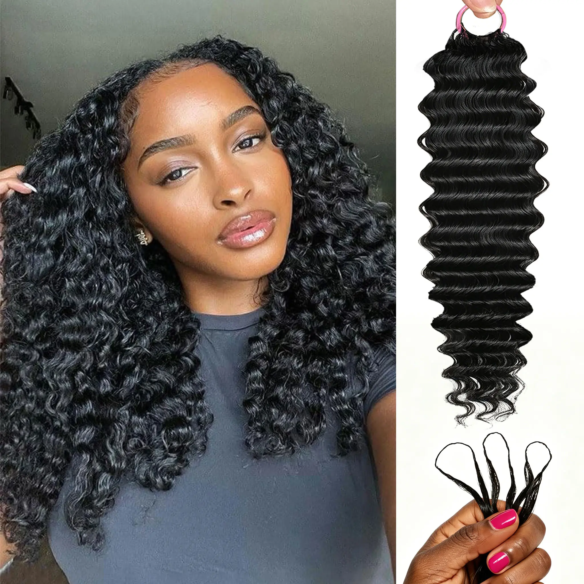 Deep Feather Crochet Premium Human HairWeave Extensions, Knotless Braiding Hair Miracle Knots, Edgy Effortless Braided Styles, Fragrance-Free Pieces for Dates & Formal Occasions