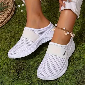 Women's Multi-Color Mesh Mule Slides Breathable Knit Comfort Clogs Non-Slip Platform Sole All-Season Indoor Outdoor Daily Casual Shoes Black Purple Beige White