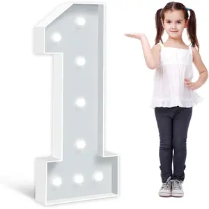 3FT Marquee Light-Up Numbers Birthday Set - Foam Board Mosaic Balloon, Cardboard Number 1, Large Happy Birthday Light-Up Sign for Party Backdrop Decorations, Gifts for 1st/15th/16th Birthdays, Assembly Required