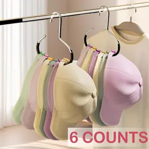 6-Piece Stainless Steel Hat Hanger Set, Wall-Mounted Home Decor Organiser for Baseball Caps and Scarves, Default Space-Saving Storage to Neatly Arrange Your Wardrobe