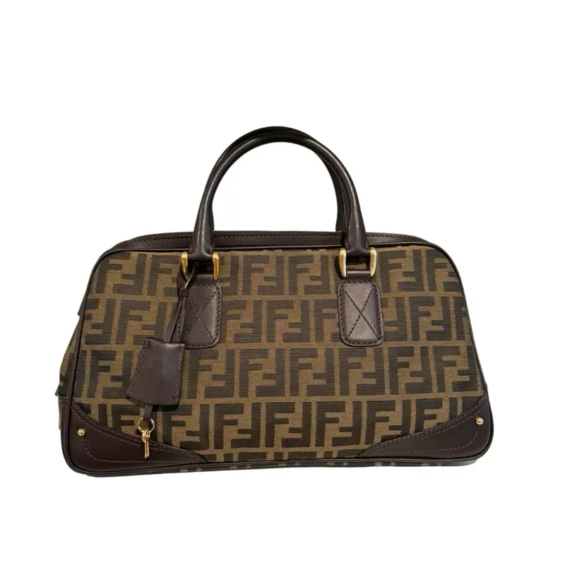 Pre-owned FENDI canvas top handle Zucca Boston bag