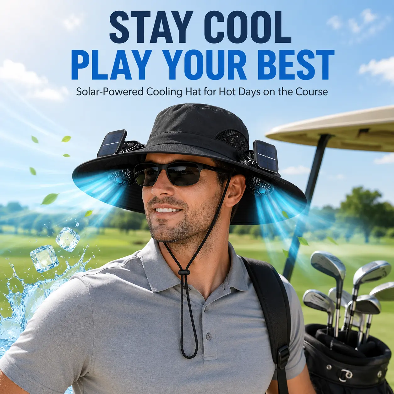 Solar-Powered Portable Fan Hat - Cooling Sun Cap, Solar Shading Hat, Lightweight Breathable Headwear with 2 Fans, Super Large Wide Brim for Fishing, Camping
