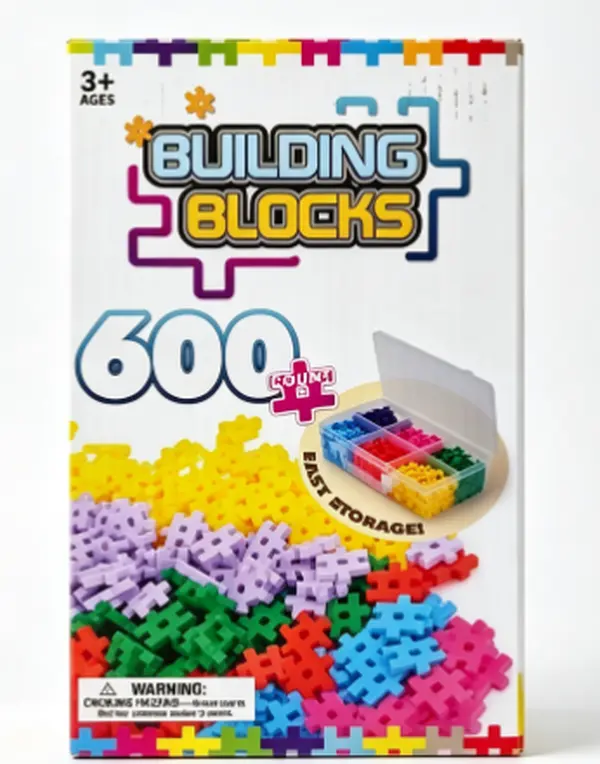 Building Blocks 600 Pieces Interlocking Creative Connecting Blocks, STEM Educational Building Toy for Kids Ages 3+, Multiple Colors DIY Construction Toy with Storage Box