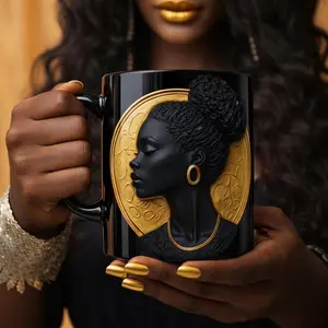 Black Woman Cameo Silhouette Mug, African American Woman Gift Black Women Birthday Gift for Best Friend Sister Aunt Art Mug