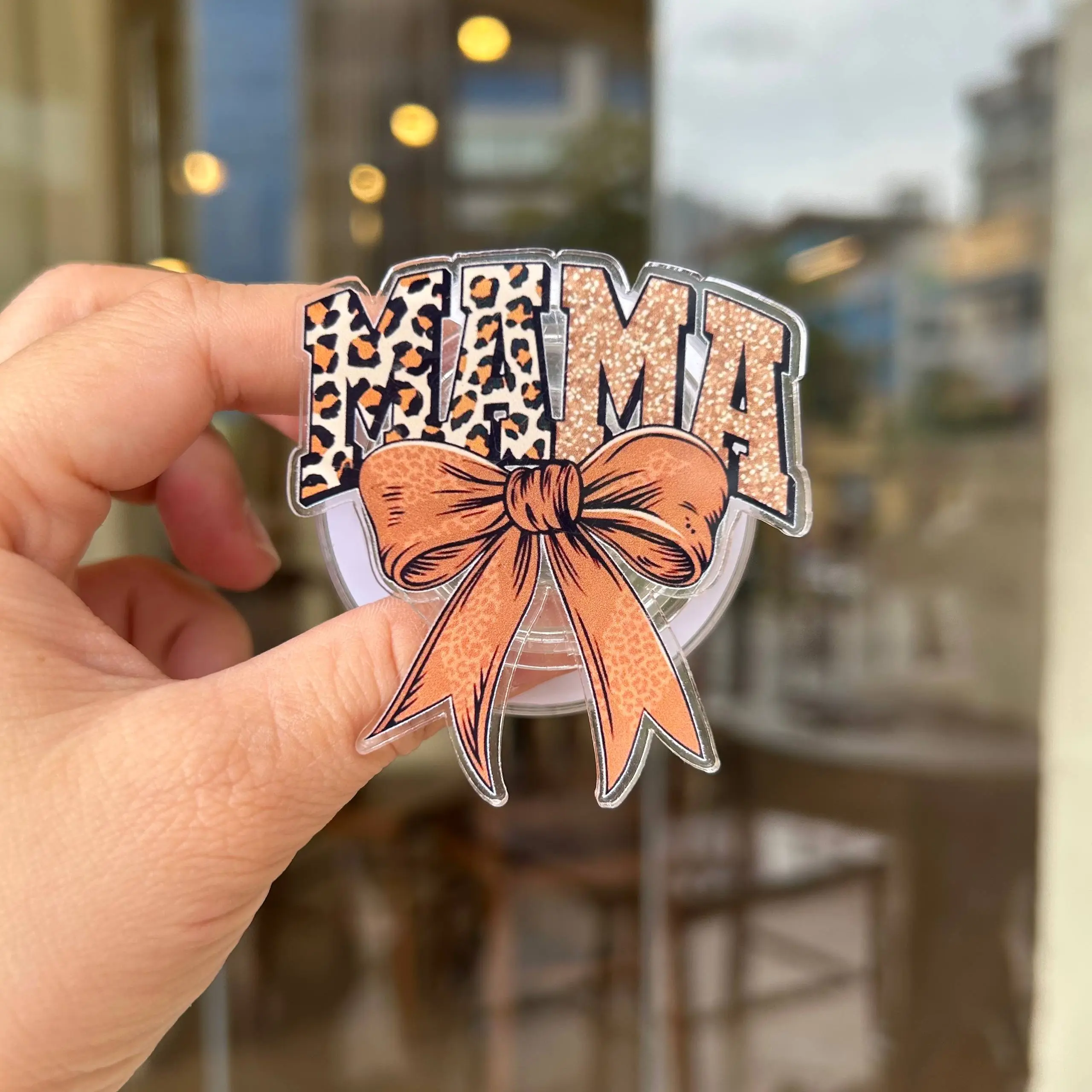 Mama Bow Magsafe Phone Grip - Leopard Print Magnetic Holder & Kickstand - Mom Gift Accessory