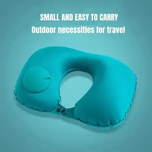 U-Shaped Push Inflatable Travel Pillow Portable Neck Support Cushion for Sleeping 40x28cm Foldable for Travel Outdoor Office Use