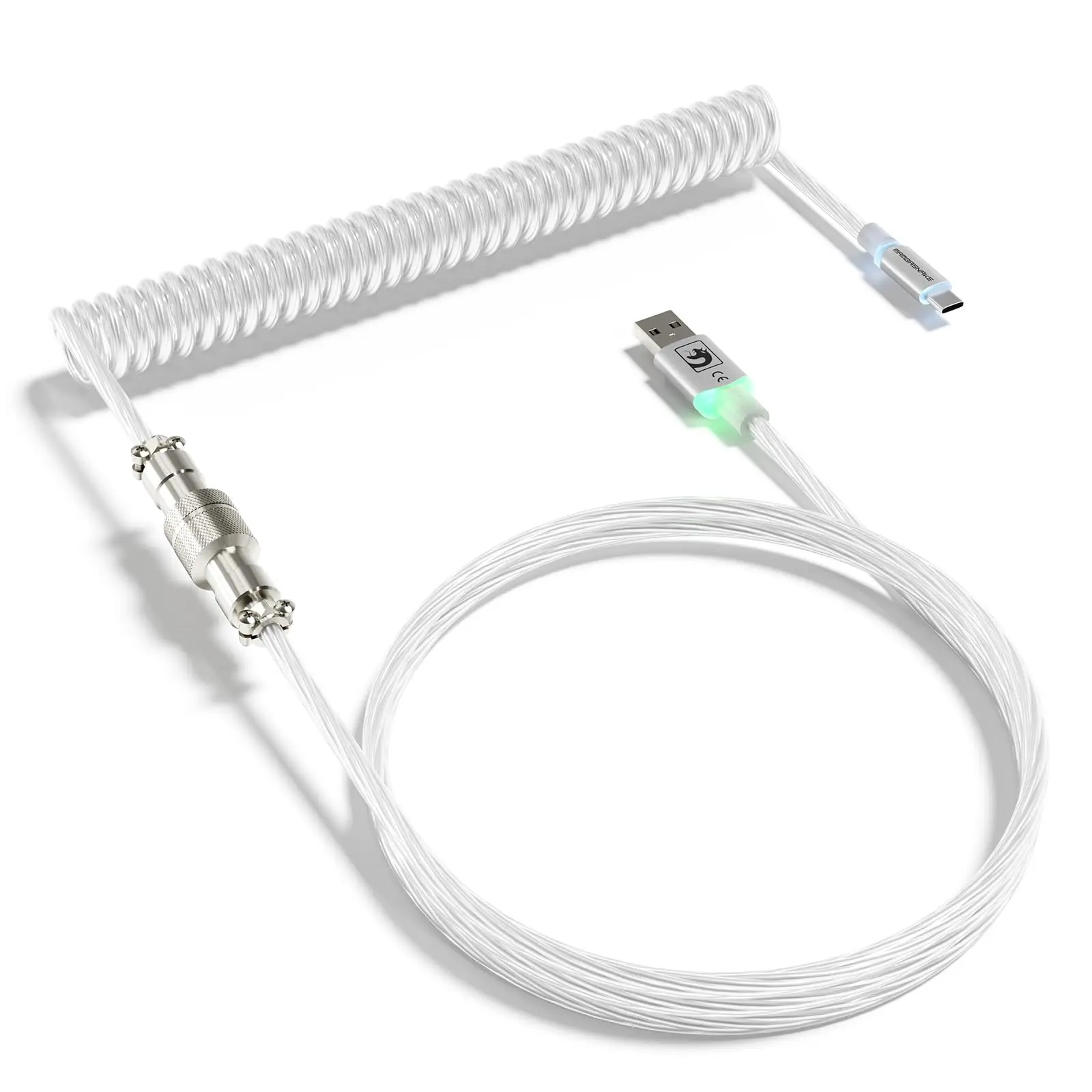 MAMBASNAKE C01 Ultra RGB Coiled Keyboard Cable,Pro Custom USB-C Aviator Cable for Gaming Keyboards,Stable Dual-Sleeved Design,2m Type-C to USB-A Hyper-Speed,Detachable Metal Aviator, Type C Wired, Usb C Cables, Cord